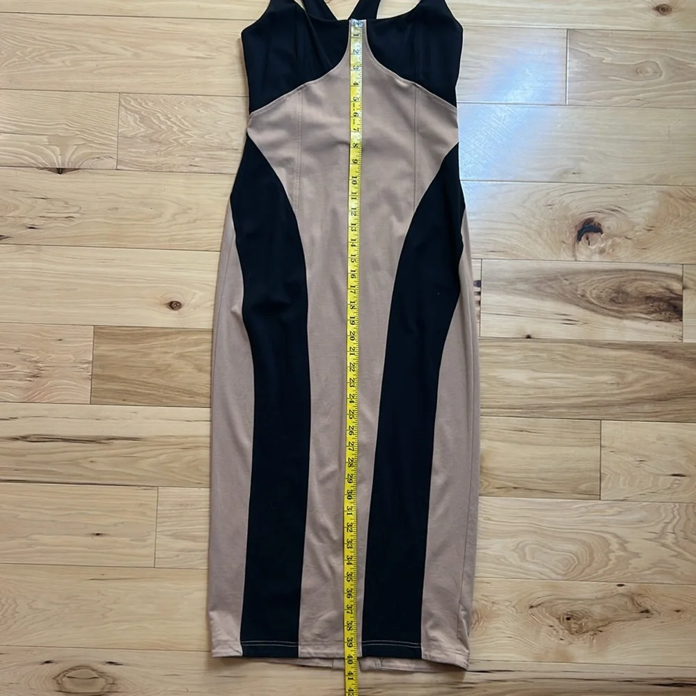 Anthropologie Chic Black and Tan Bodycon Stretchy Maxi Dress | Size Small - Picture 5 of 9